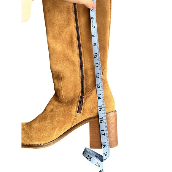 Women's Brown Suede Leather Campus Block Heel Tall Zip Up Square Toe Boots 9.5 - Picture 8 of 12